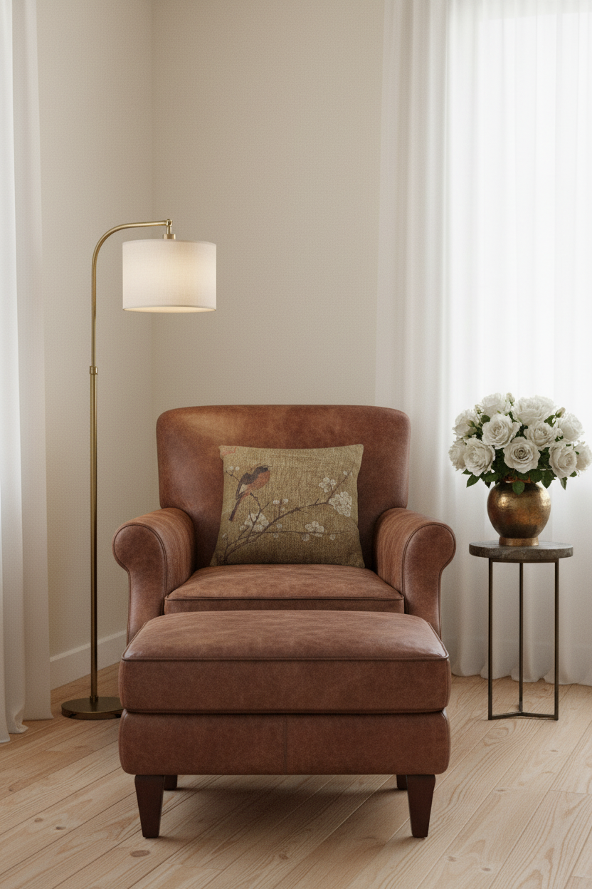 Bird on a Flowering Branch Pillow