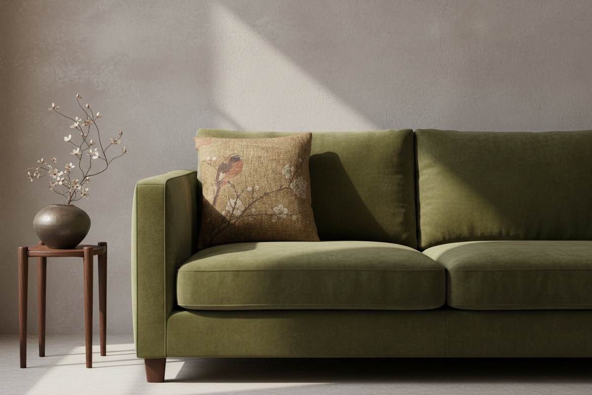 Bird on a Flowering Branch Pillow