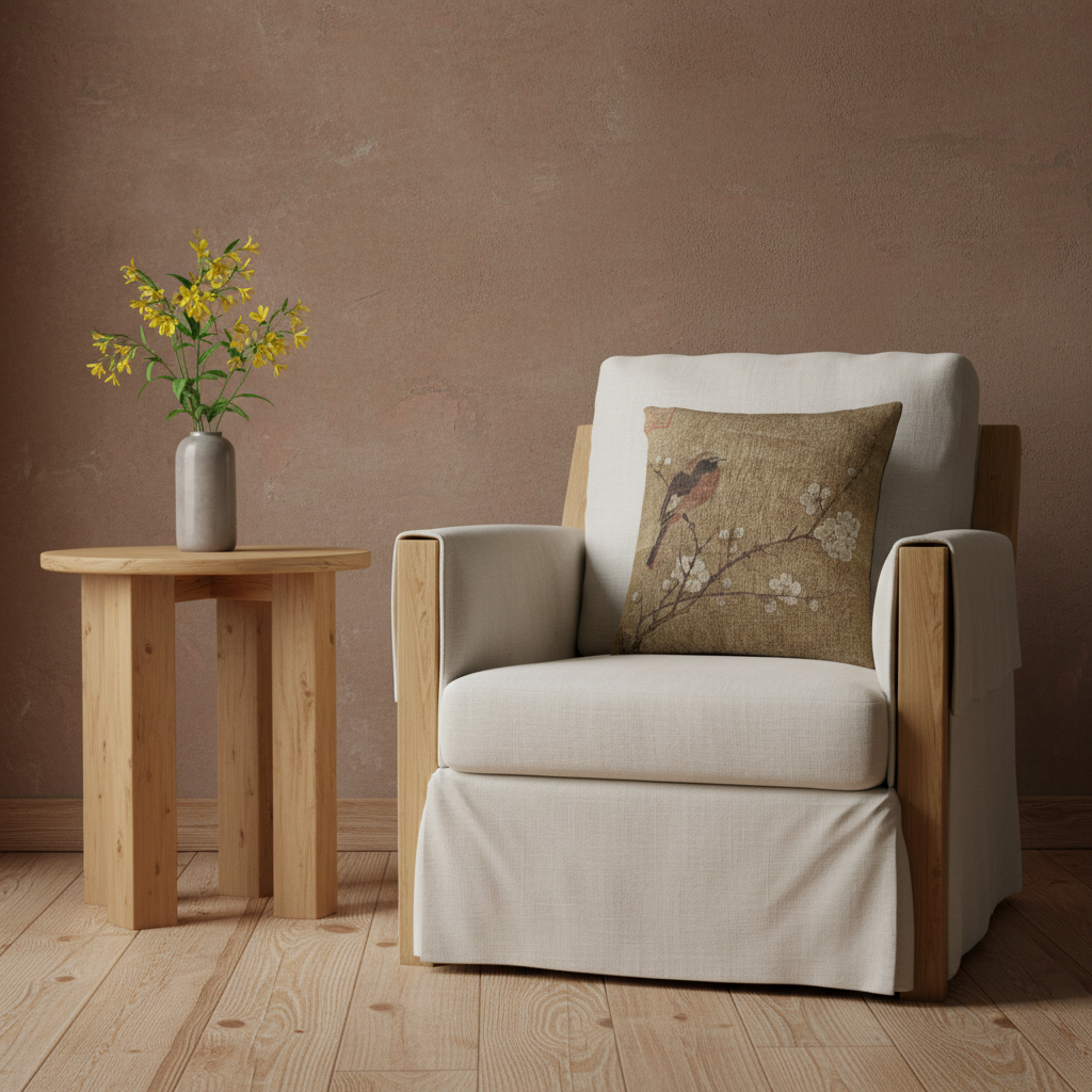 Bird on a Flowering Branch Pillow