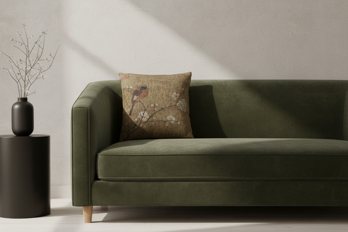 Bird on a Flowering Branch Pillow
