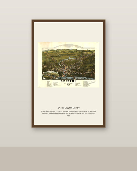 Bristol Grafton County antique map print shown framed on a wall in a styled room
