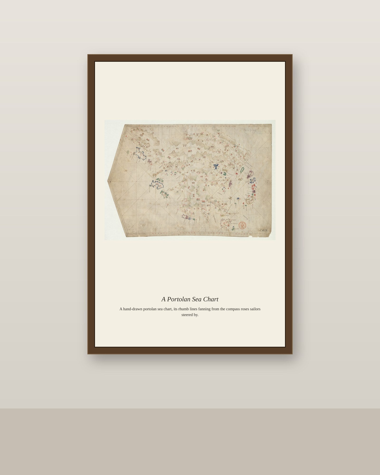 Carte de la Mediterranee Centrale antique art print shown framed on a wall in a styled room
