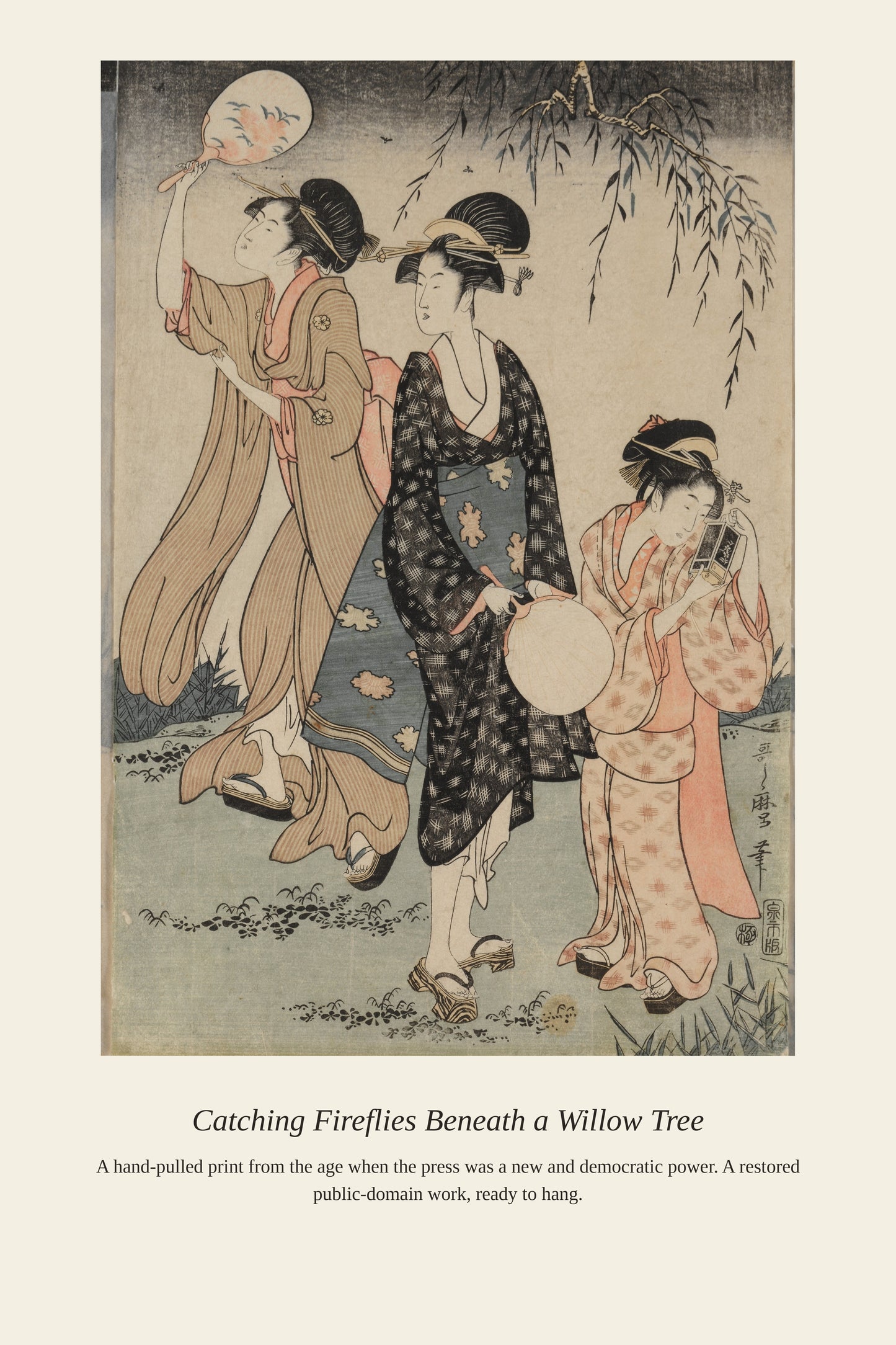 Catching Fireflies Beneath a Willow Tree - Antique Art Print