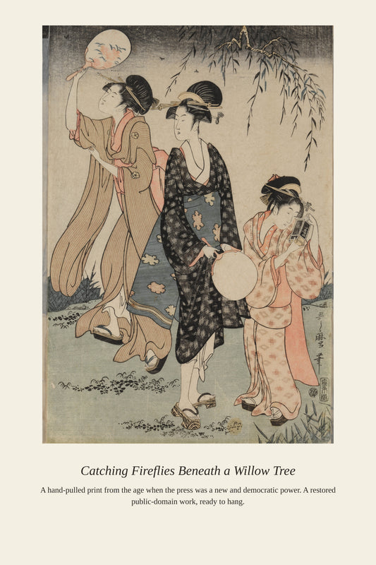 Catching Fireflies Beneath a Willow Tree - Antique Art Print