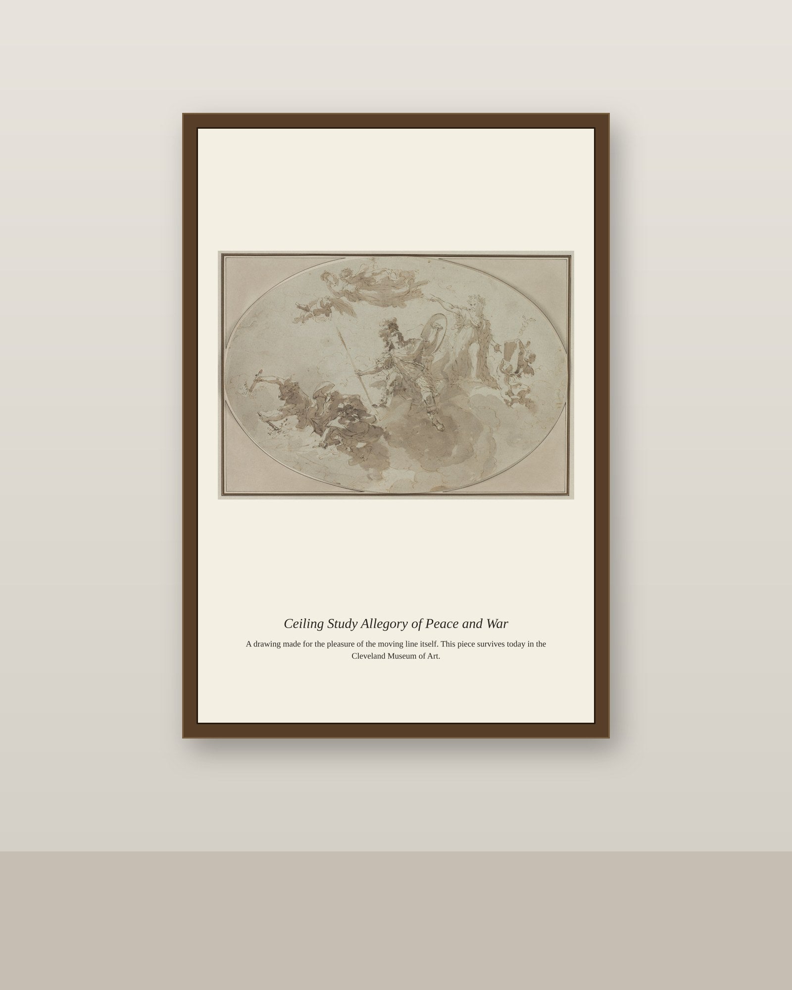 Ceiling Study Allegory of Peace and War antique historical print shown framed on a wall in a styled room