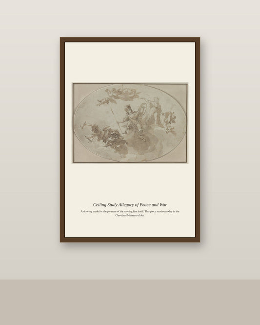 Ceiling Study Allegory of Peace and War antique historical print shown framed on a wall in a styled room