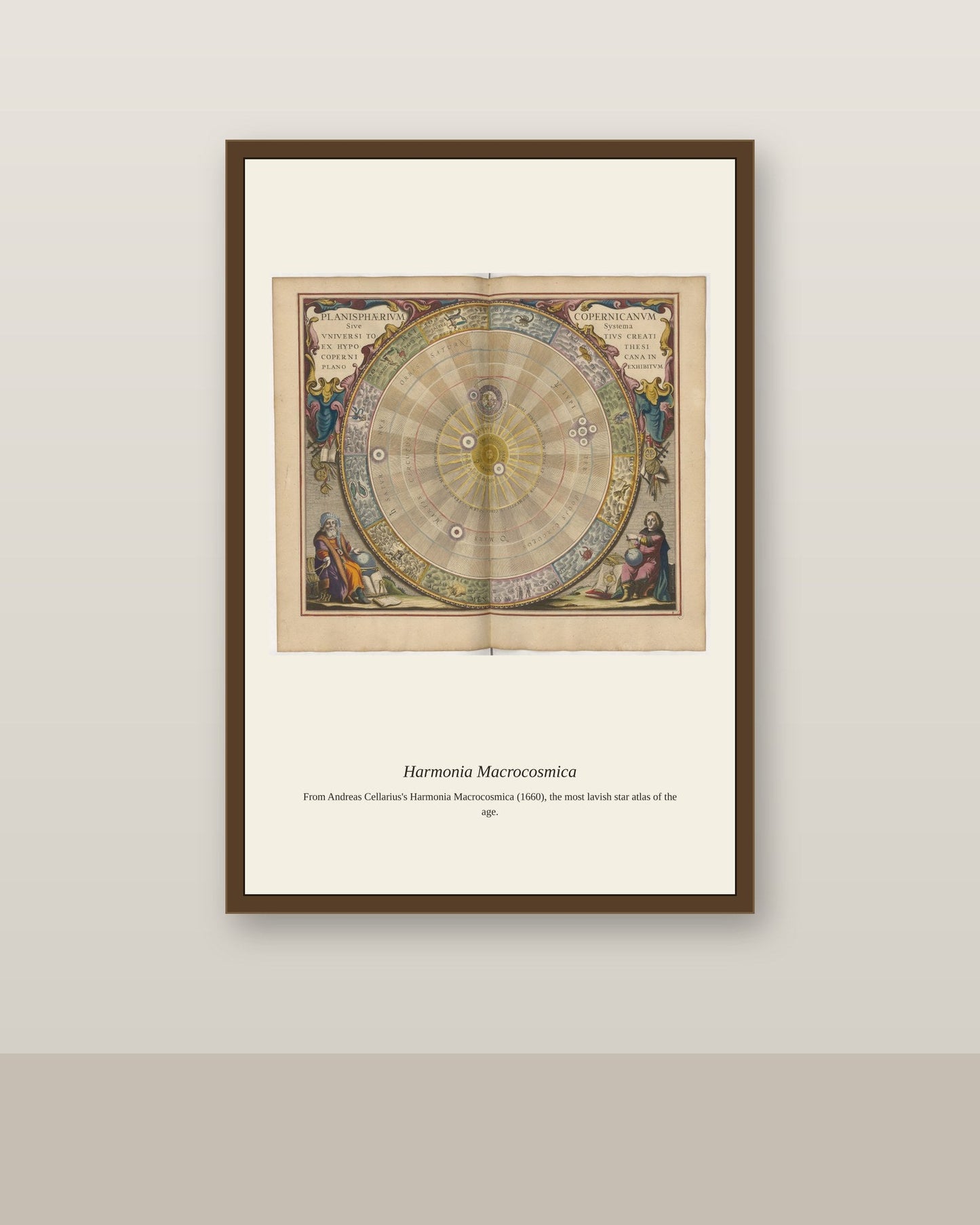 Cellarius Celestial Chart (10) antique celestial print shown framed on a wall in a styled room