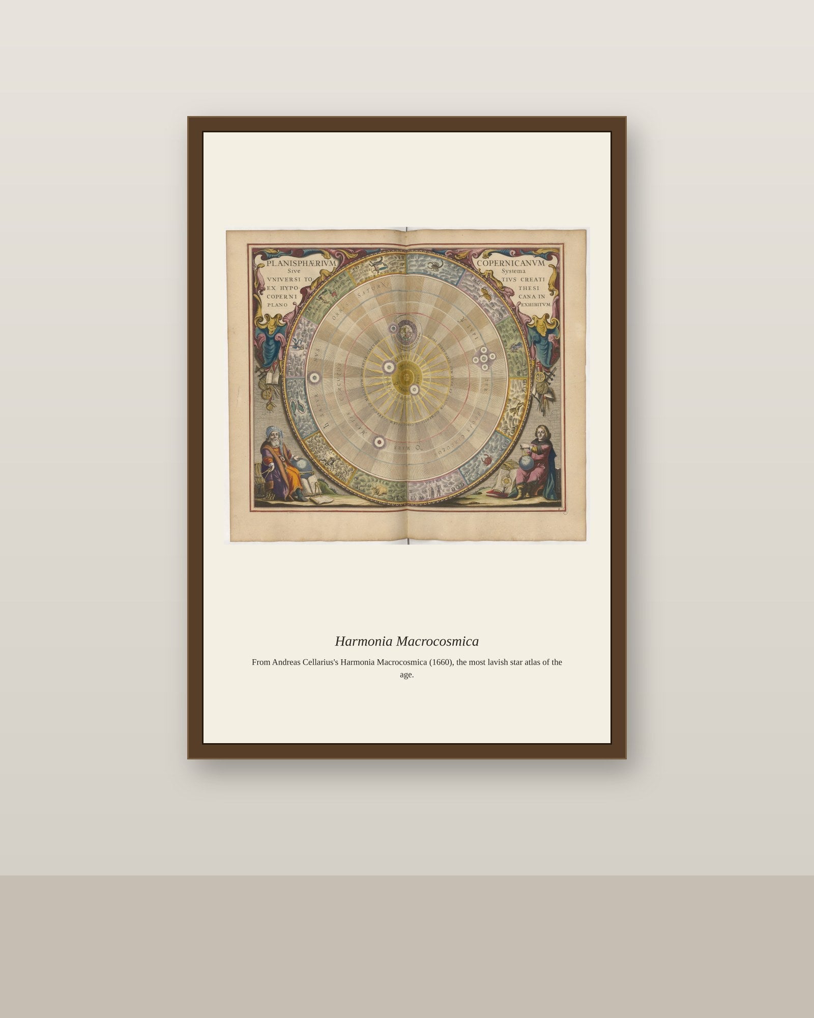 Cellarius Celestial Chart (10) antique celestial print shown framed on a wall in a styled room