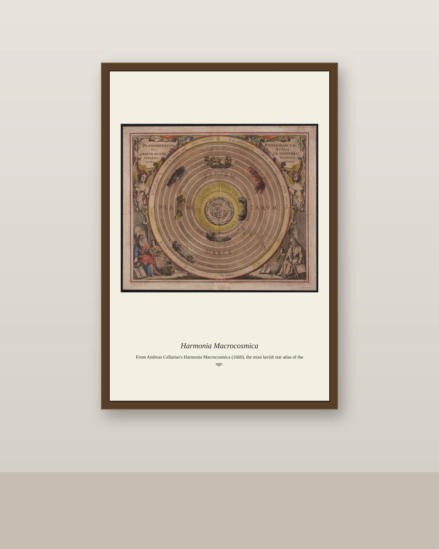 Cellarius Celestial Chart (11) antique celestial print shown framed on a wall in a styled room