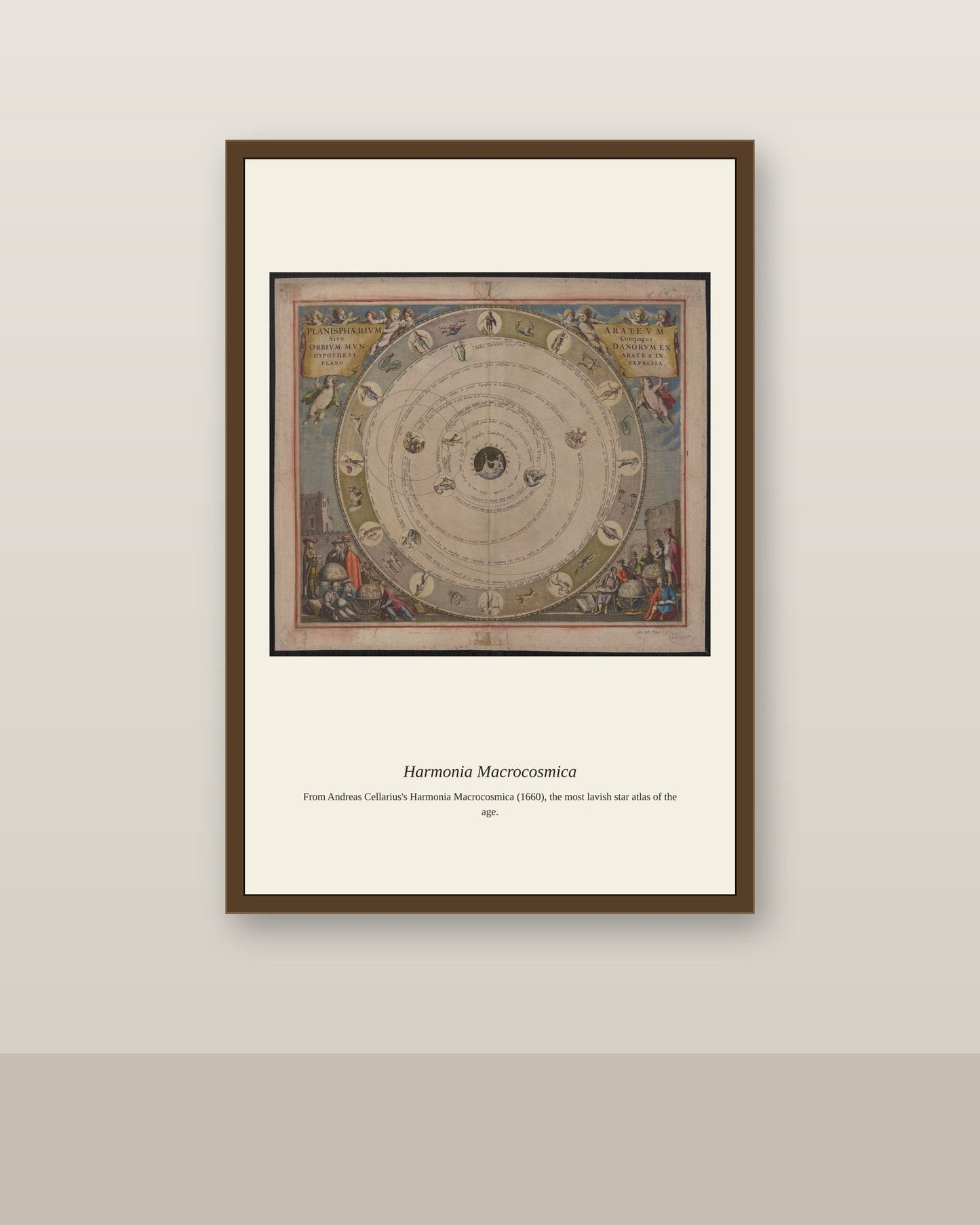 Cellarius Celestial Chart (15) antique celestial print shown framed on a wall in a styled room