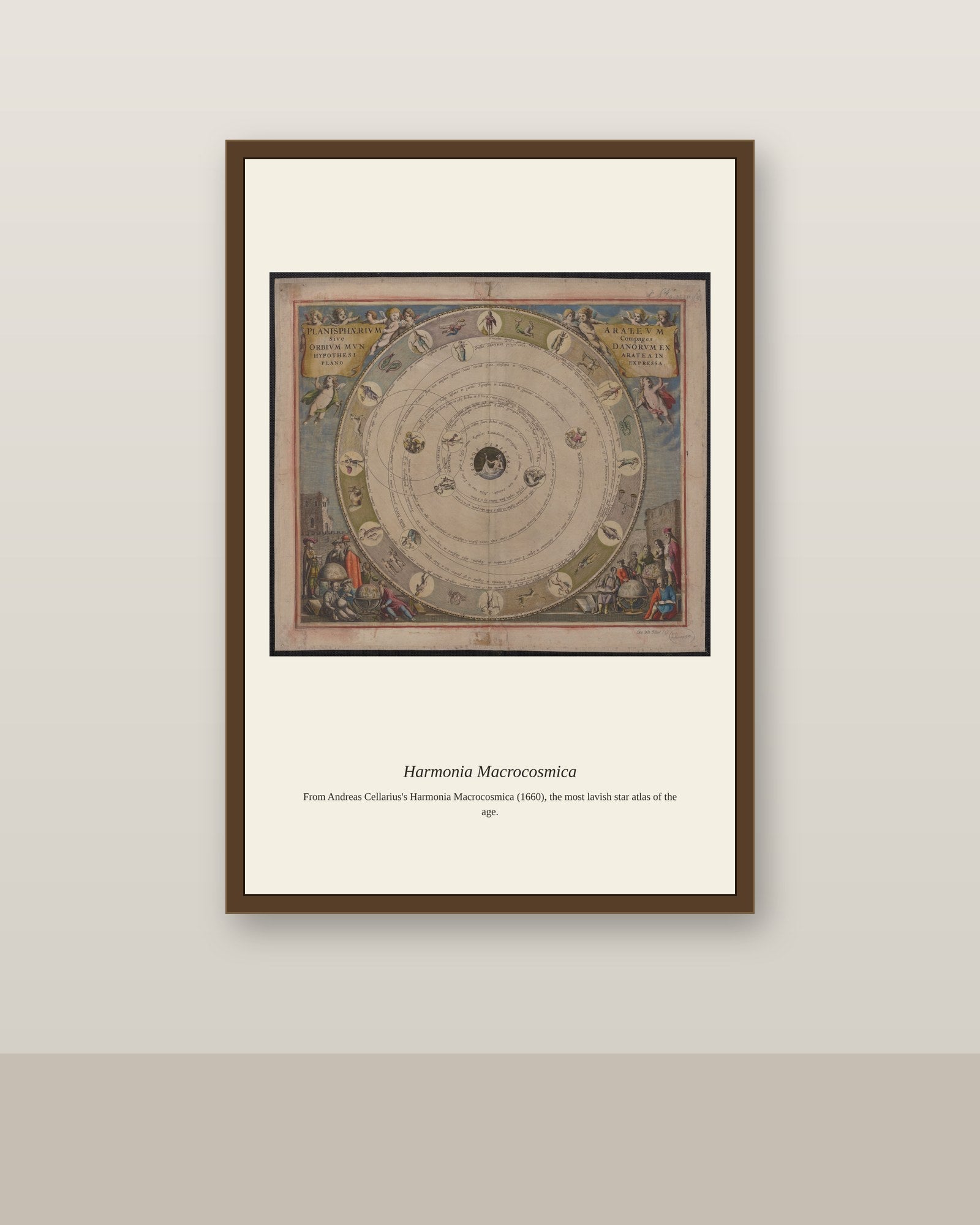 Cellarius Celestial Chart (15) antique celestial print shown framed on a wall in a styled room