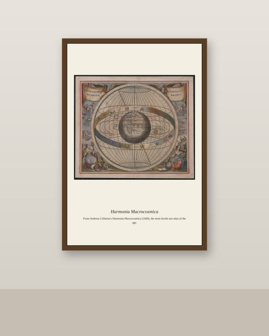 Cellarius Celestial Chart (16) antique celestial print shown framed on a wall in a styled room
