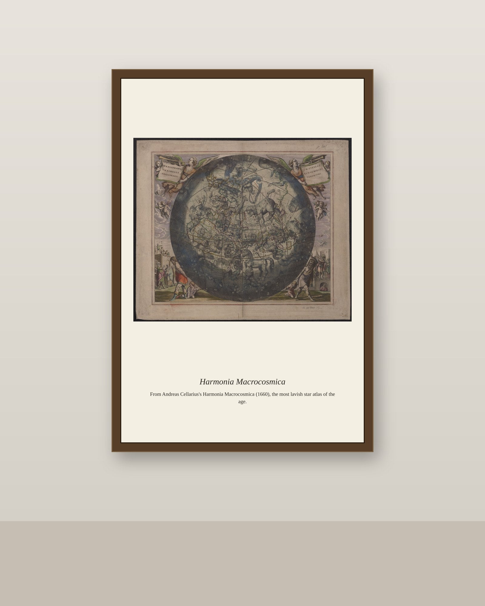 Cellarius Celestial Chart (19) antique celestial print shown framed on a wall in a styled room