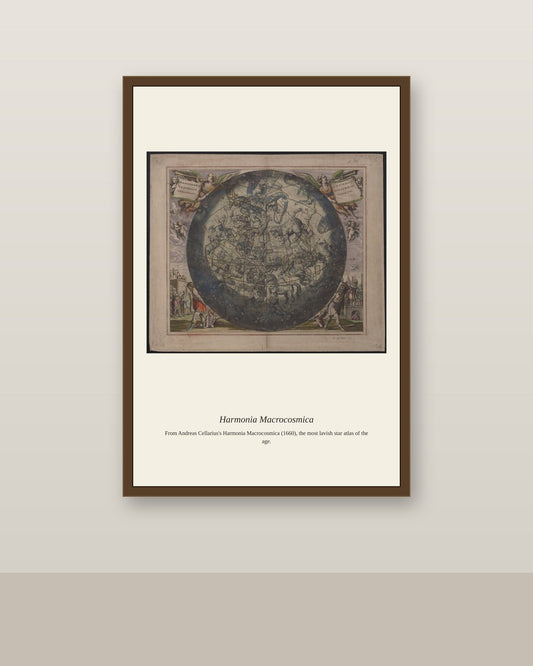 Cellarius Celestial Chart (19) antique celestial print shown framed on a wall in a styled room