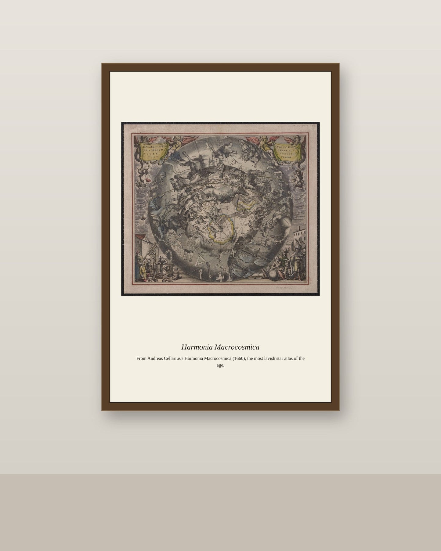Cellarius Celestial Chart (20) antique celestial print shown framed on a wall in a styled room