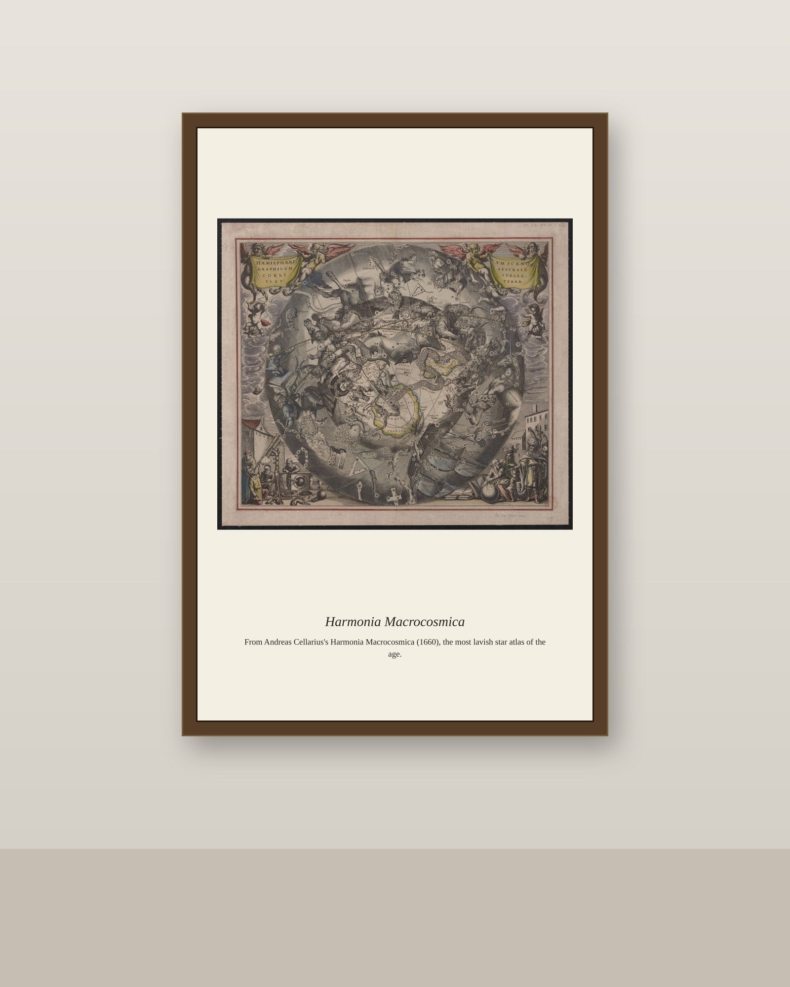 Cellarius Celestial Chart (20) antique celestial print shown framed on a wall in a styled room