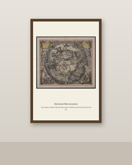 Cellarius Celestial Chart (20) antique celestial print shown framed on a wall in a styled room
