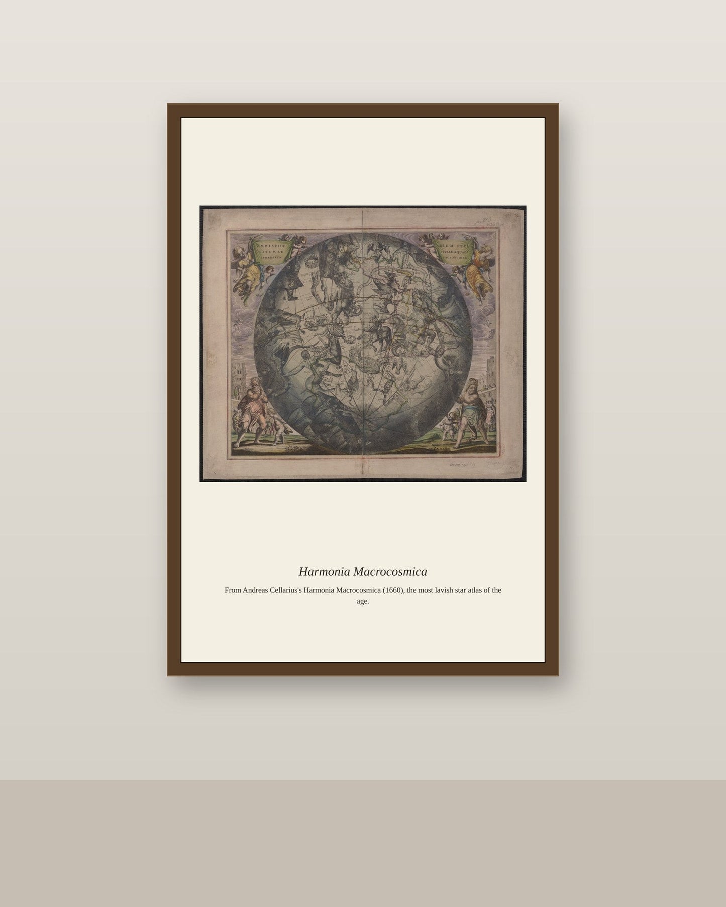 Cellarius Celestial Chart (21) antique celestial print shown framed on a wall in a styled room