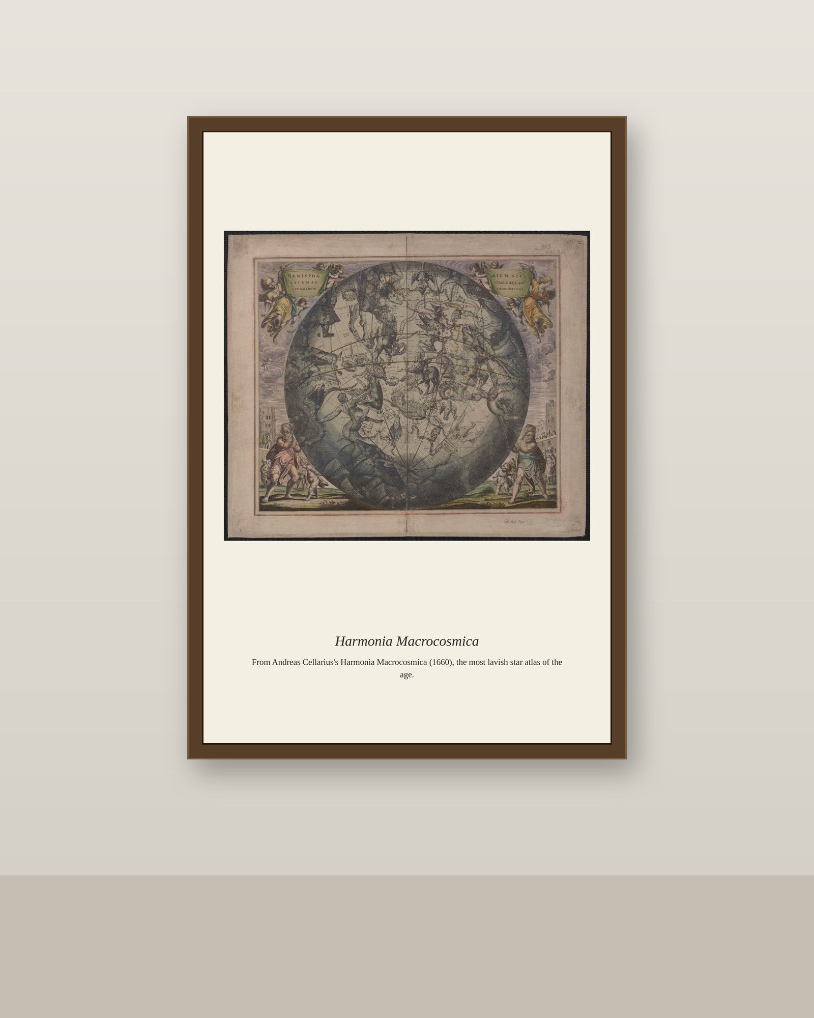 Cellarius Celestial Chart (21) antique celestial print shown framed on a wall in a styled room