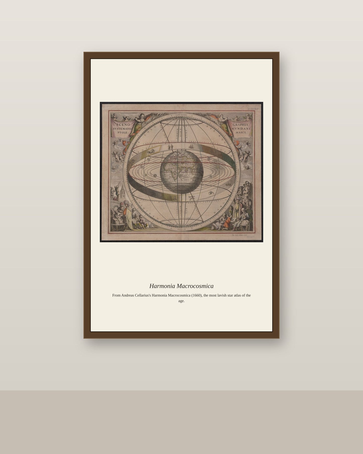 Cellarius Celestial Chart (23) antique celestial print shown framed on a wall in a styled room
