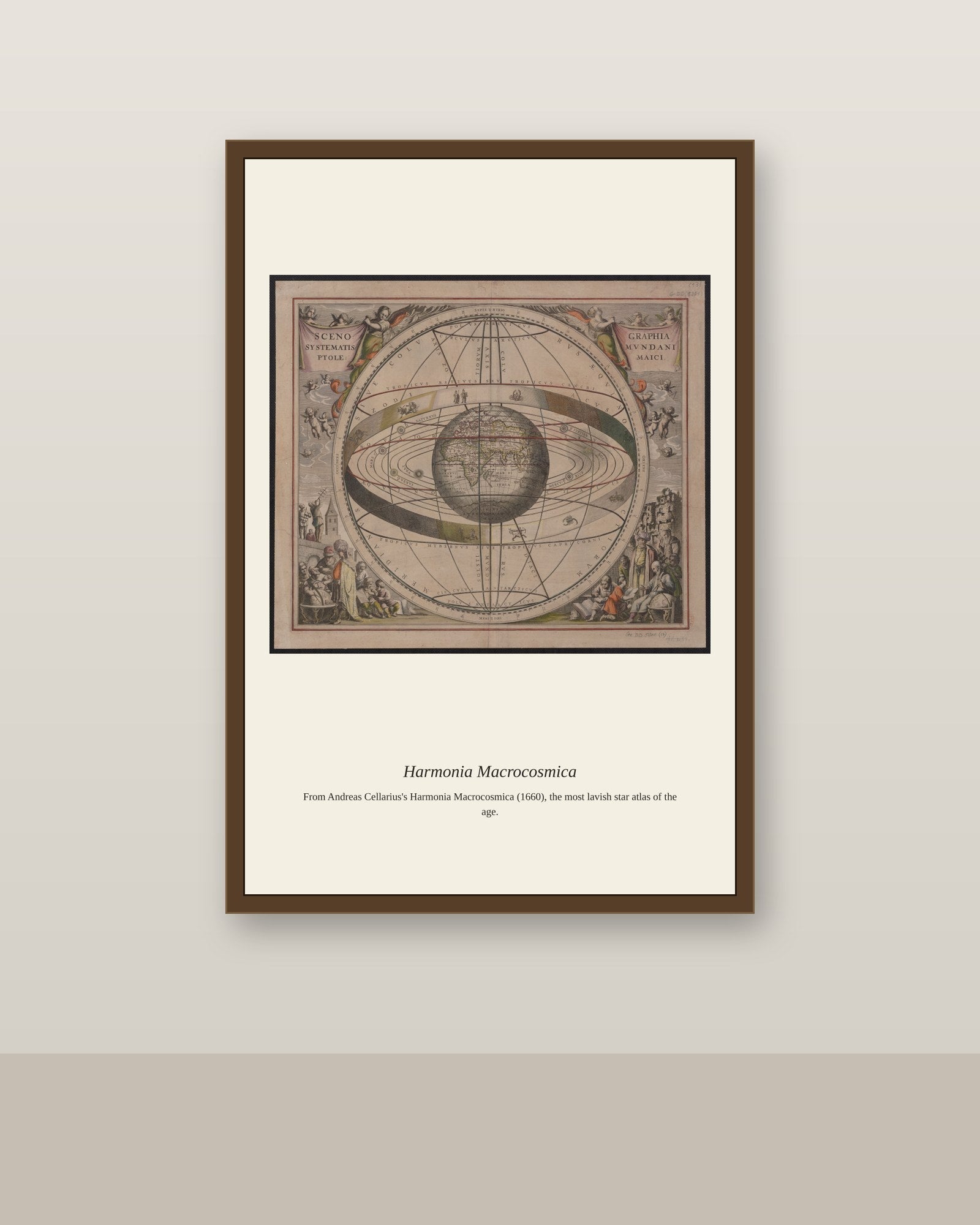 Cellarius Celestial Chart (23) antique celestial print shown framed on a wall in a styled room
