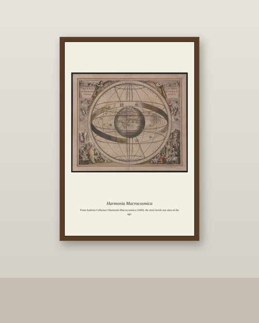 Cellarius Celestial Chart (23) antique celestial print shown framed on a wall in a styled room