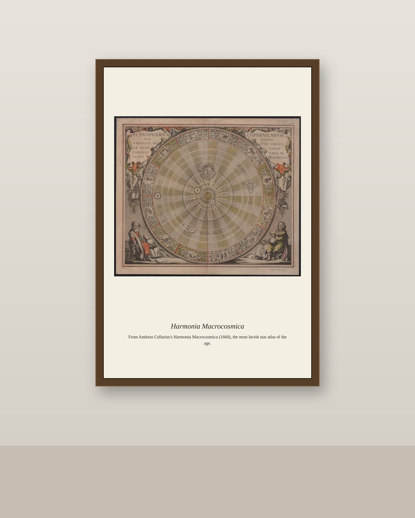 Cellarius Celestial Chart (24) antique celestial print shown framed on a wall in a styled room