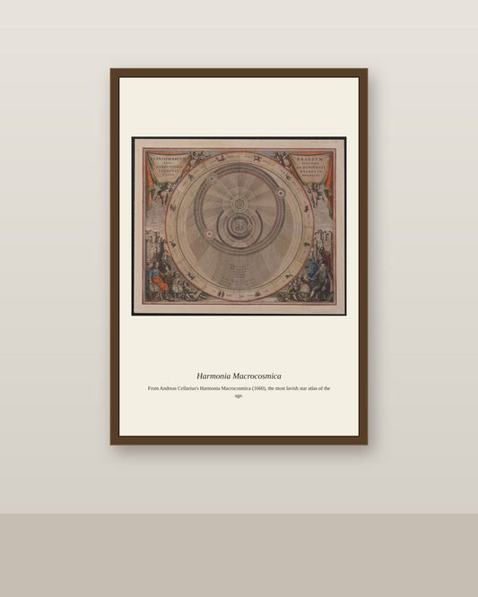 Cellarius Celestial Chart (25) antique celestial print shown framed on a wall in a styled room