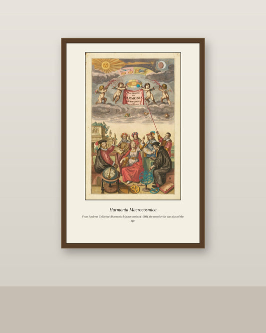 Cellarius Celestial Chart (26) antique celestial print shown framed on a wall in a styled room