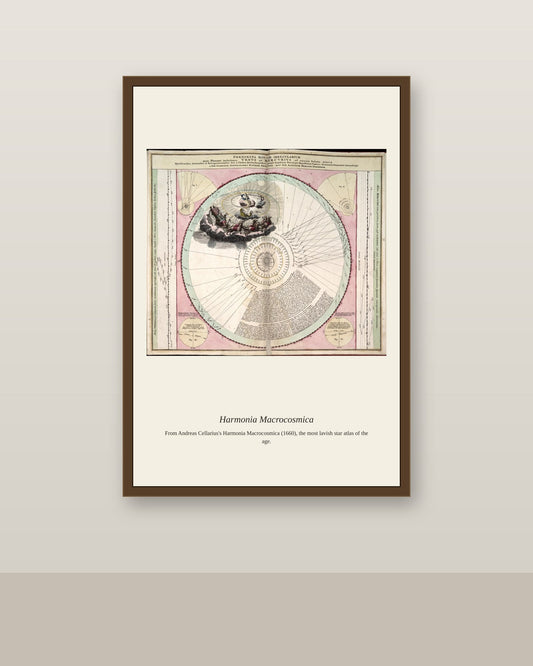 Cellarius Celestial Chart (4) antique celestial print shown framed on a wall in a styled room