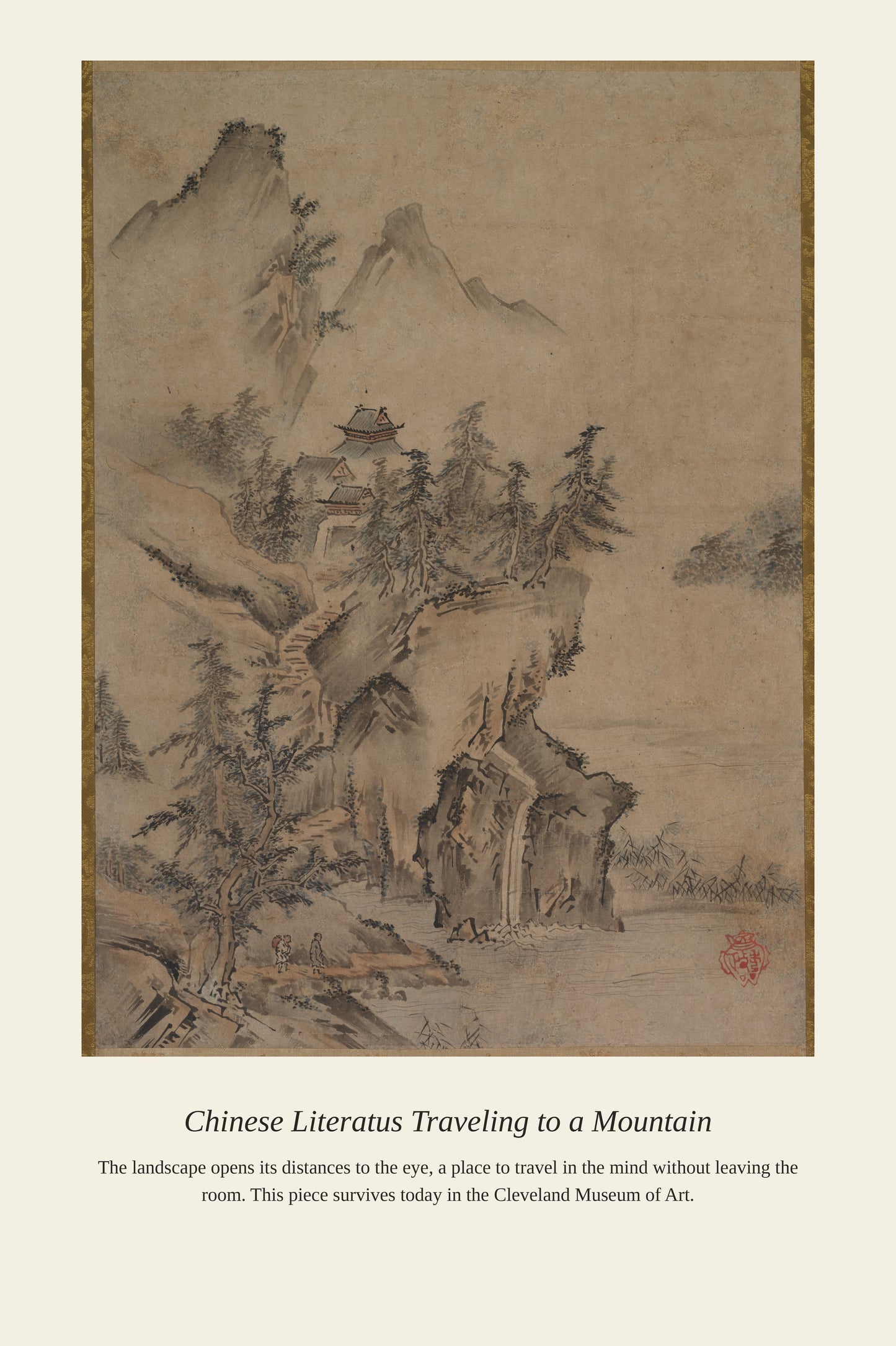 Chinese Literatus Traveling to a Mountain - Antique Landscape Print