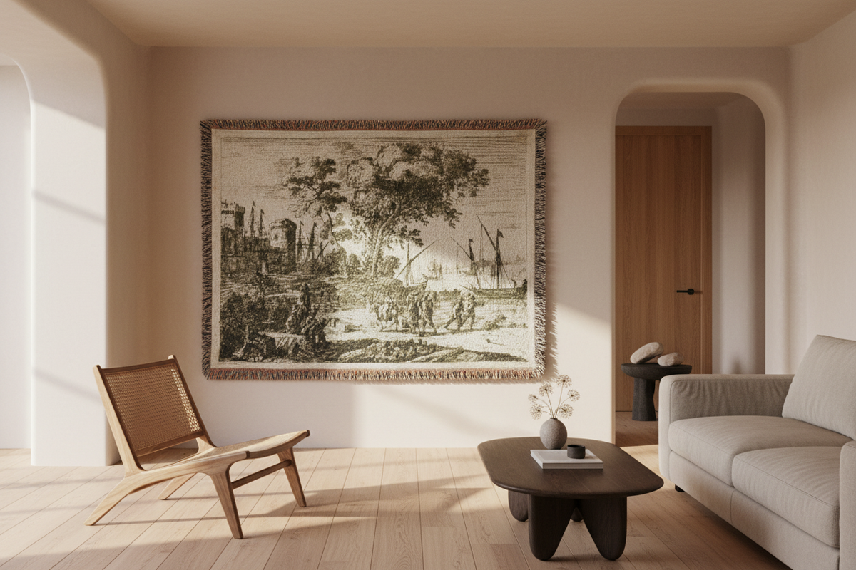 Coast Scene with an Artist Drawing — Lorrain Tapestry Blanket