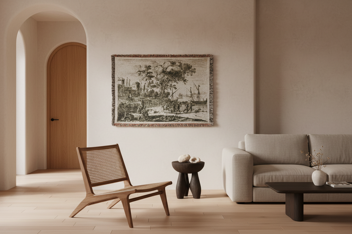 Coast Scene with an Artist Drawing — Lorrain Tapestry Blanket