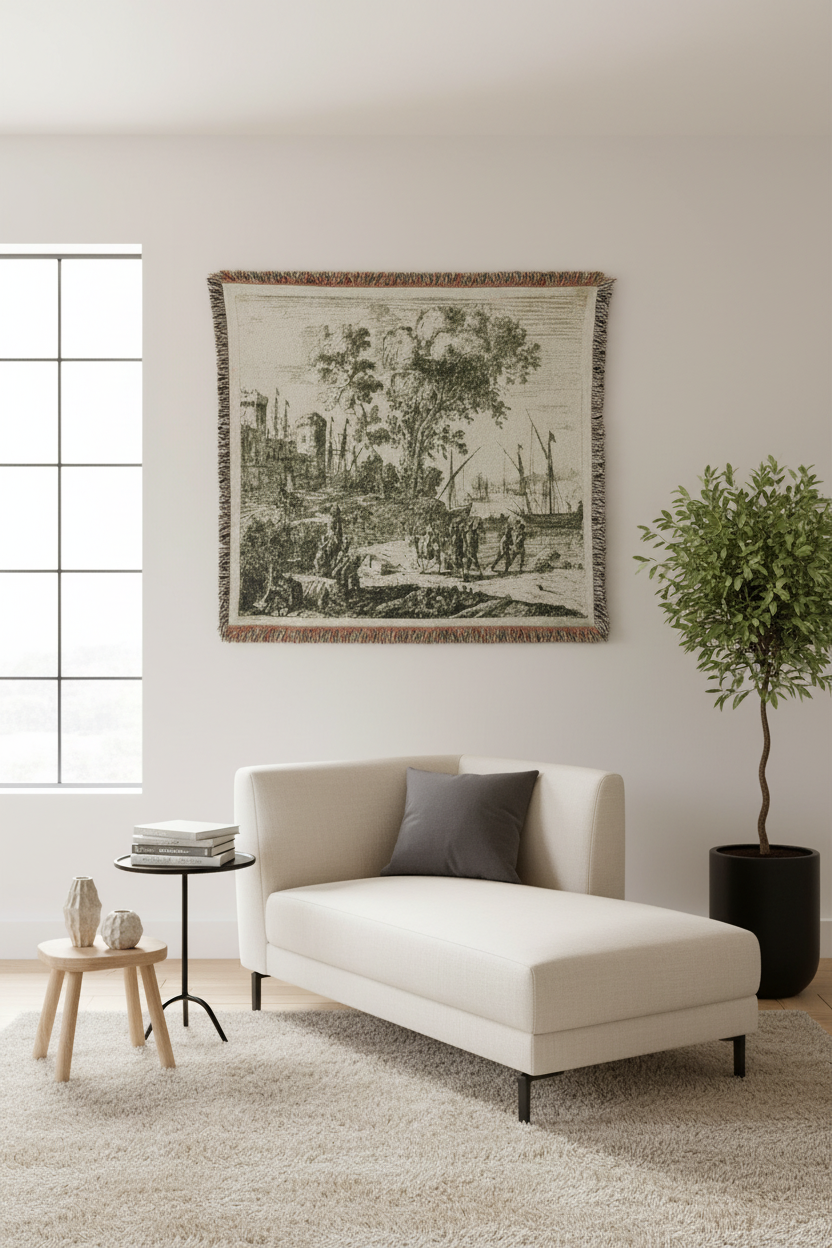 Coast Scene with an Artist Drawing — Lorrain Tapestry Blanket