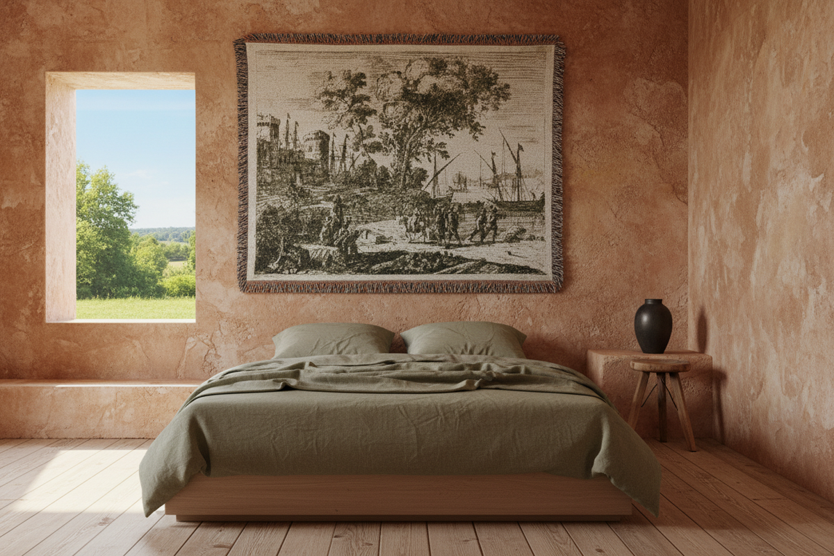 Coast Scene with an Artist Drawing — Lorrain Tapestry Blanket