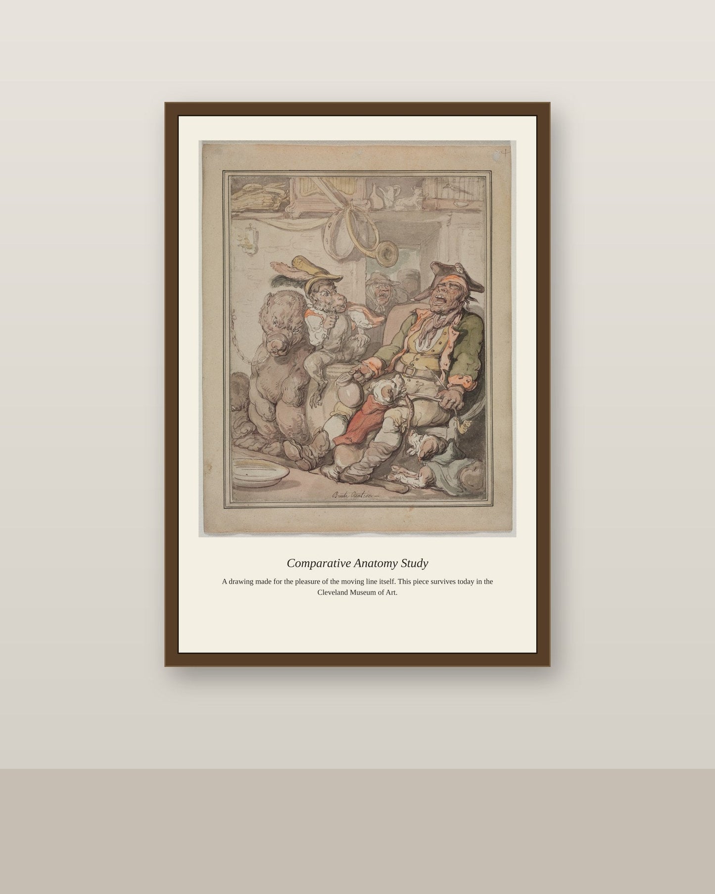 Comparative Anatomy Study antique scientific print shown framed on a wall in a styled room