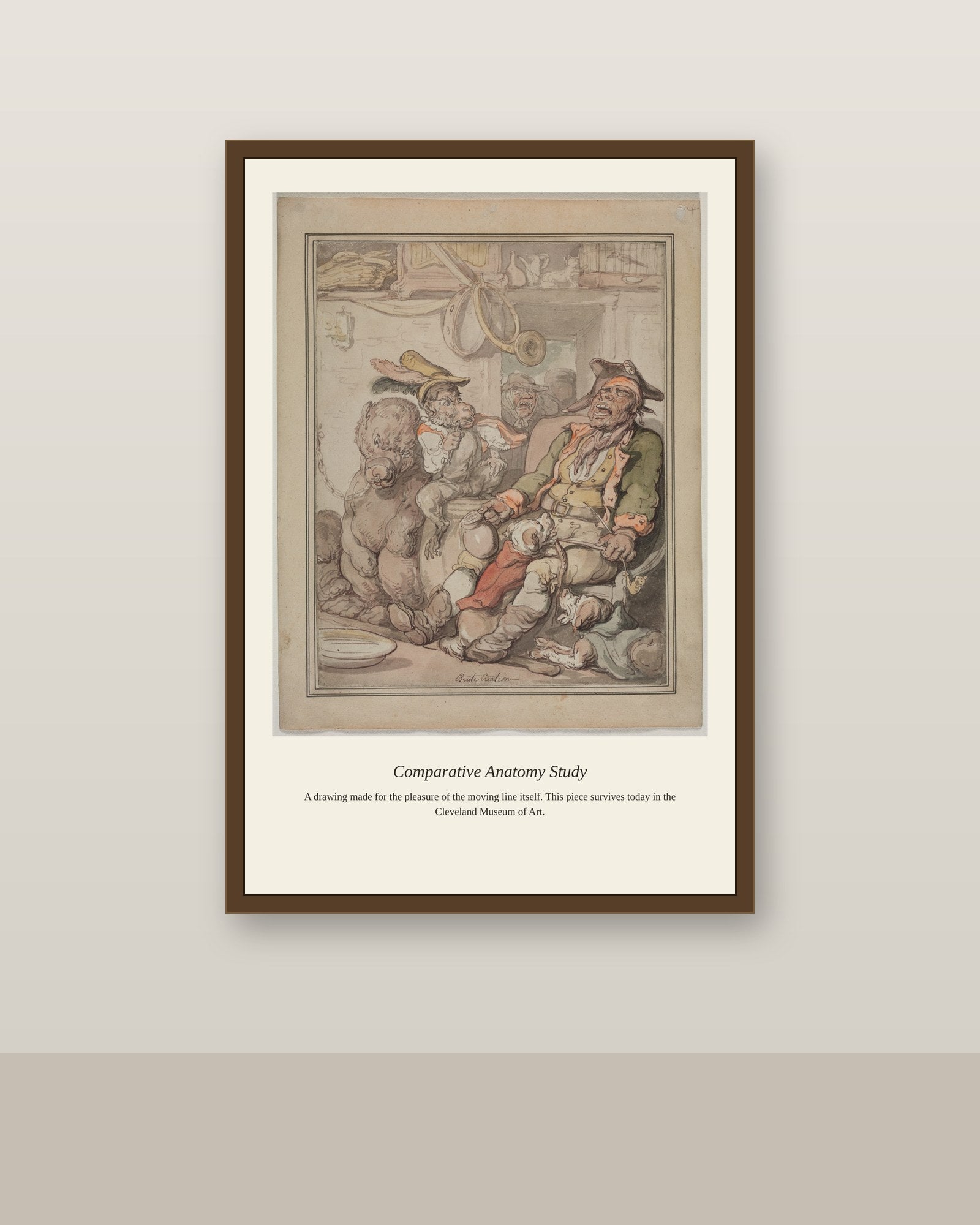 Comparative Anatomy Study antique scientific print shown framed on a wall in a styled room