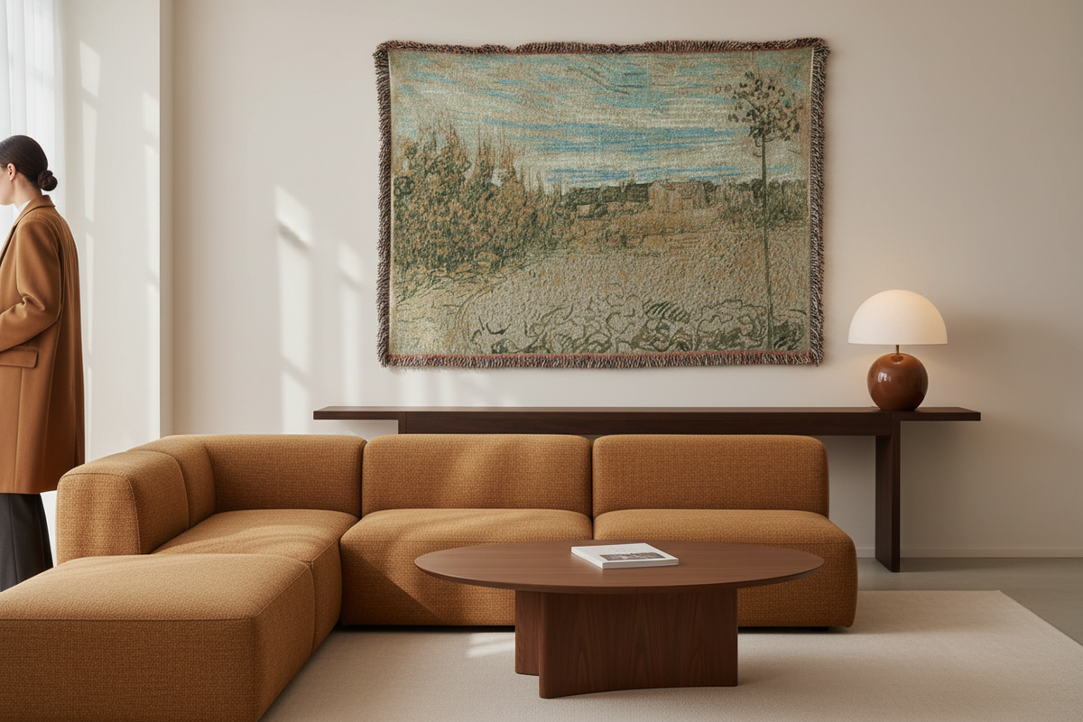 Cottages with a Woman Working — Van Gogh Tapestry Blanket