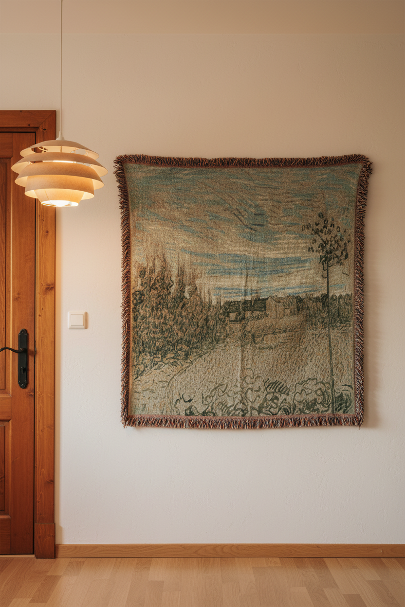 Cottages with a Woman Working — Van Gogh Tapestry Blanket