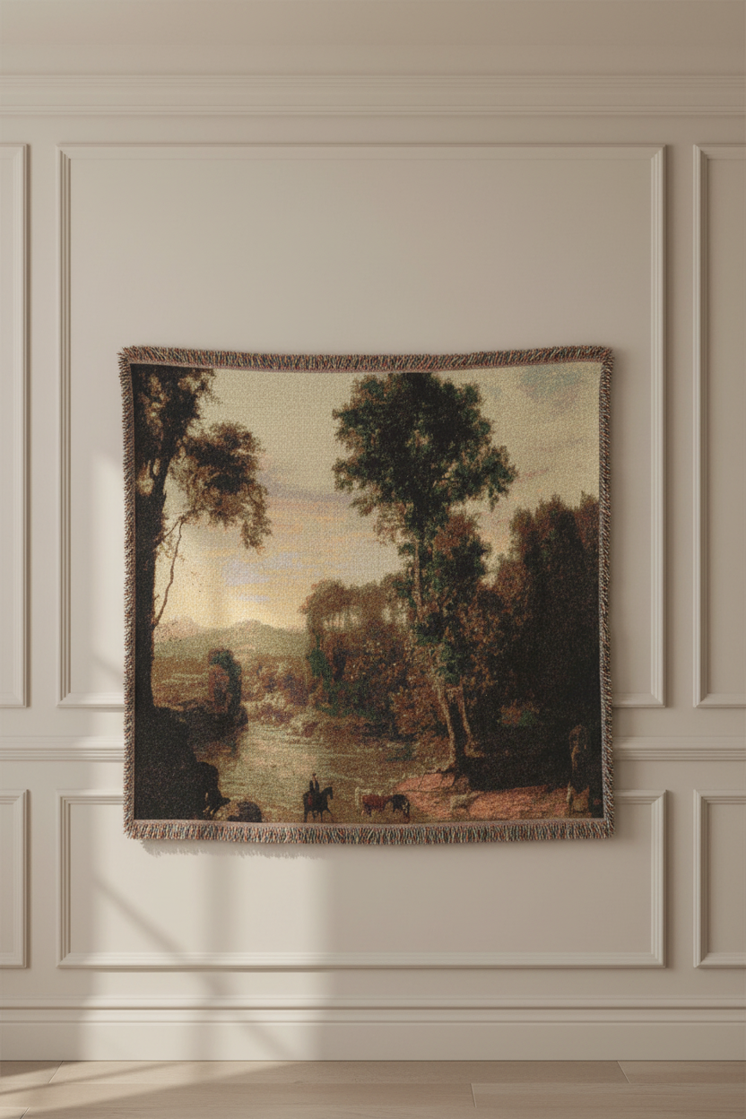 Crossing the Ford — Inness Tapestry Blanket