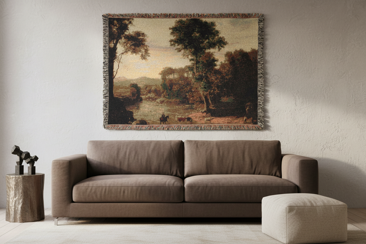 Crossing the Ford — Inness Tapestry Blanket