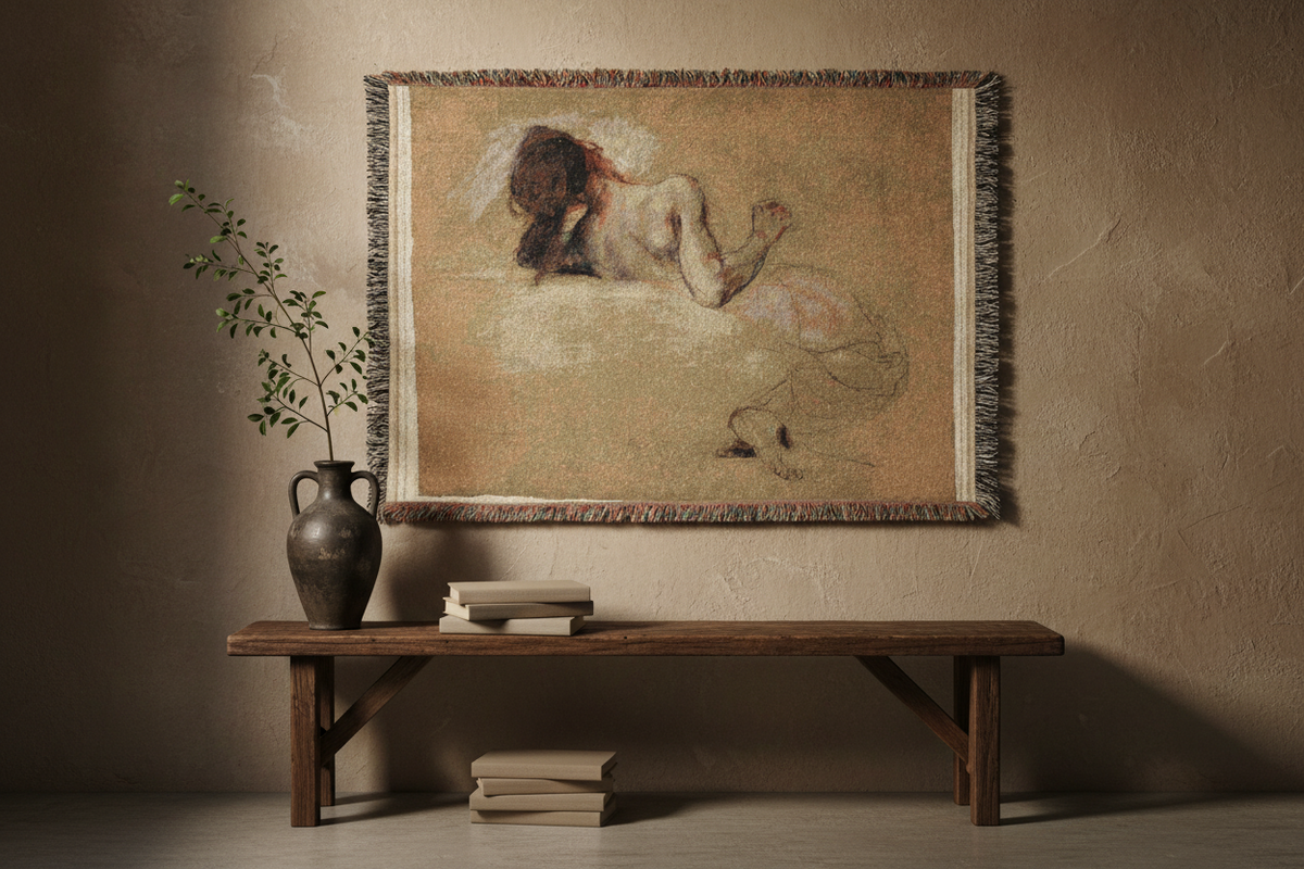 Crouching Woman — Delacroix Tapestry Blanket