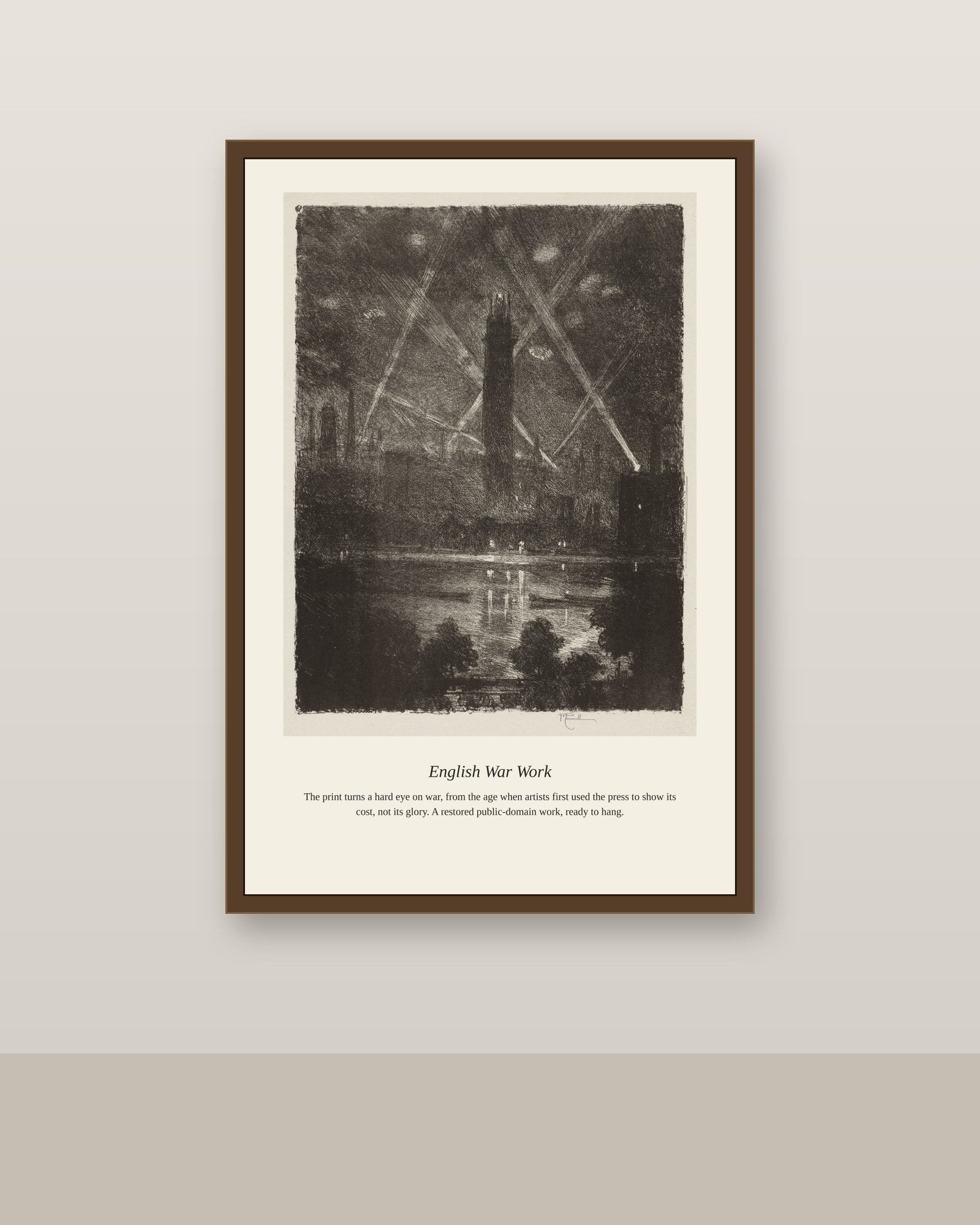 English War Work (10) antique historical print shown framed on a wall in a styled room