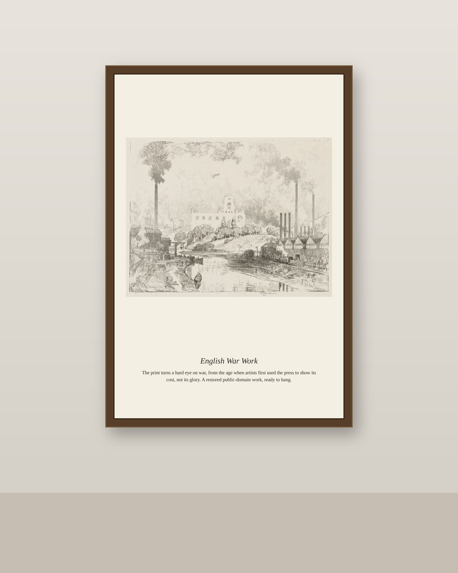 English War Work (11) antique historical print shown framed on a wall in a styled room