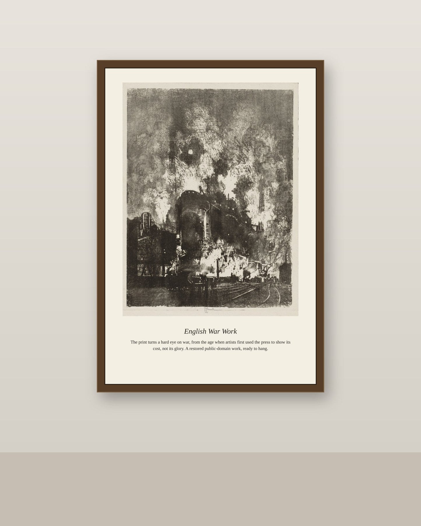 English War Work (4) antique historical print shown framed on a wall in a styled room