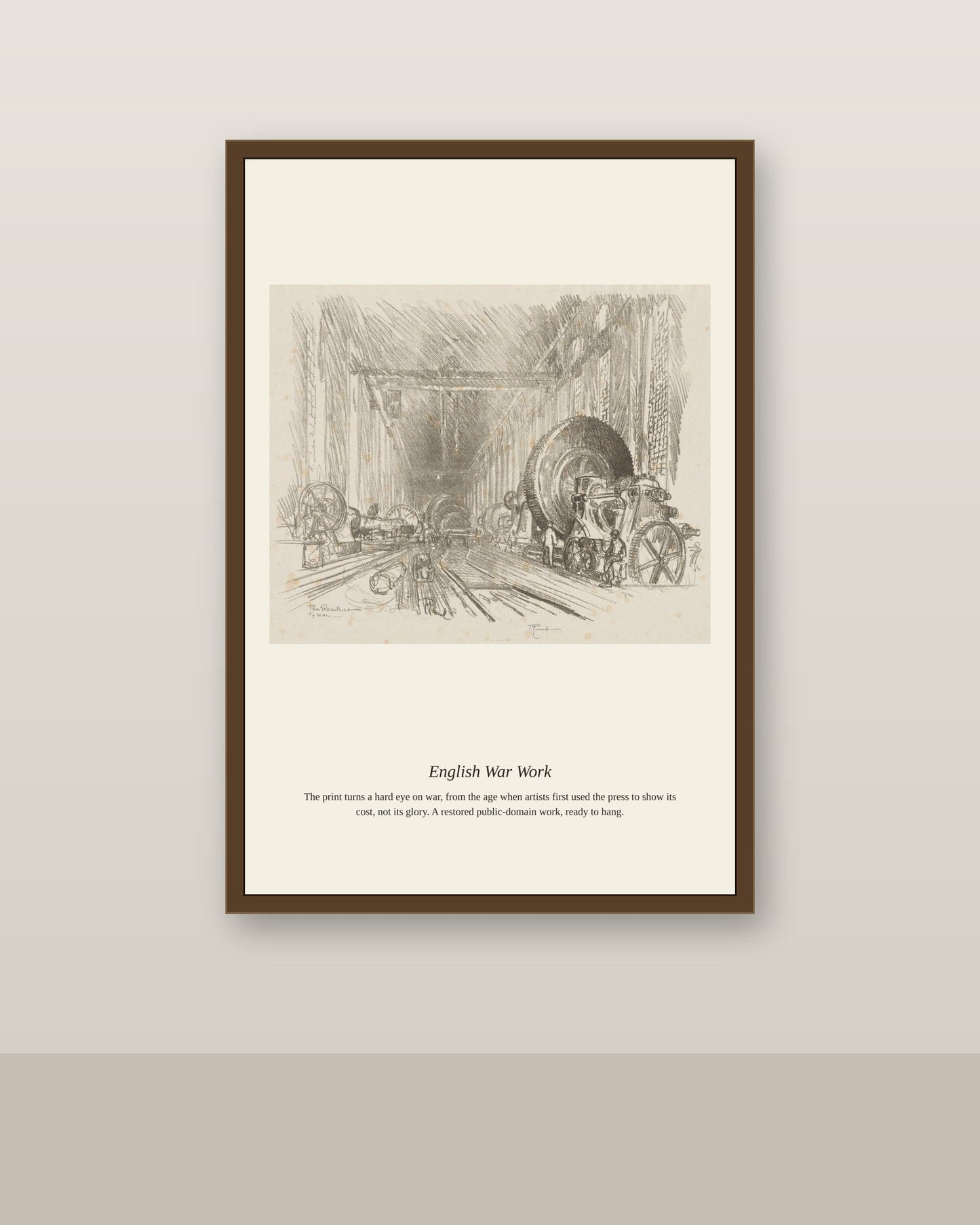 English War Work (5) antique historical print shown framed on a wall in a styled room