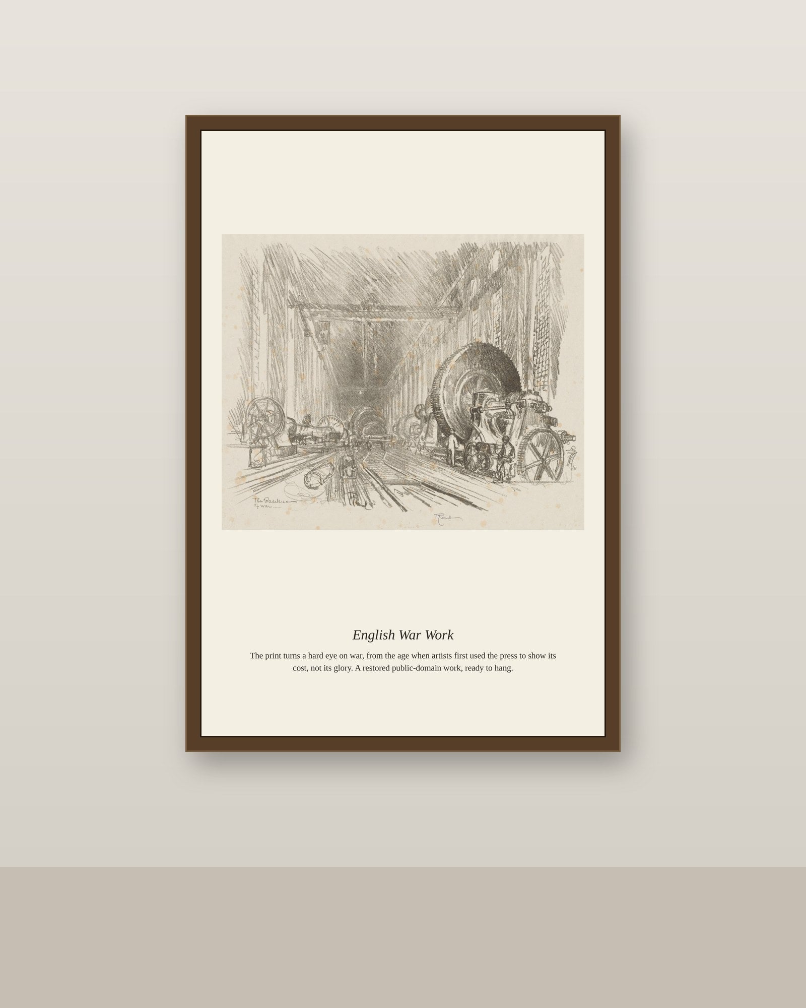 English War Work (5) antique historical print shown framed on a wall in a styled room