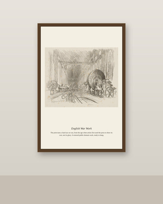 English War Work (5) antique historical print shown framed on a wall in a styled room