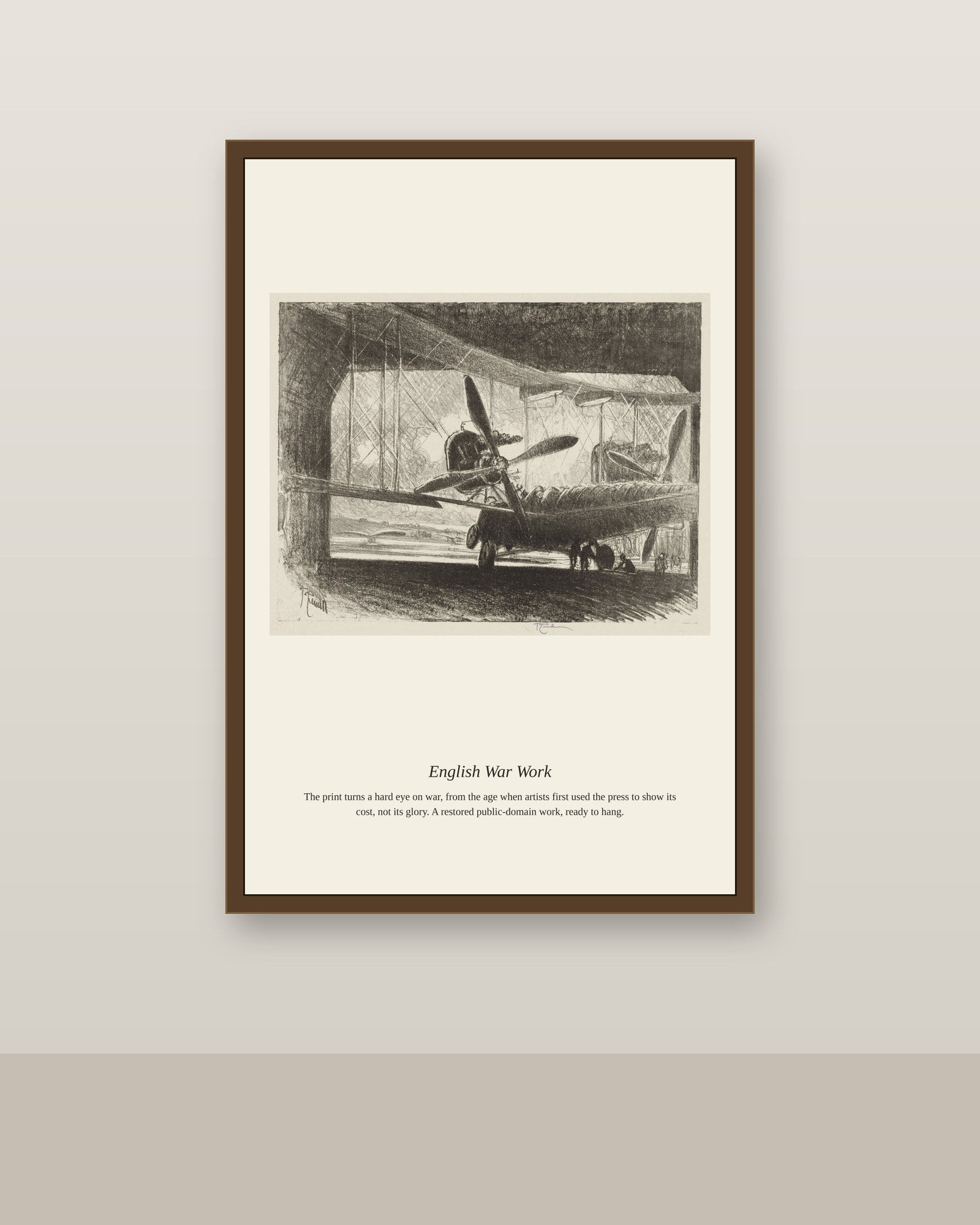 English War Work (6) antique historical print shown framed on a wall in a styled room