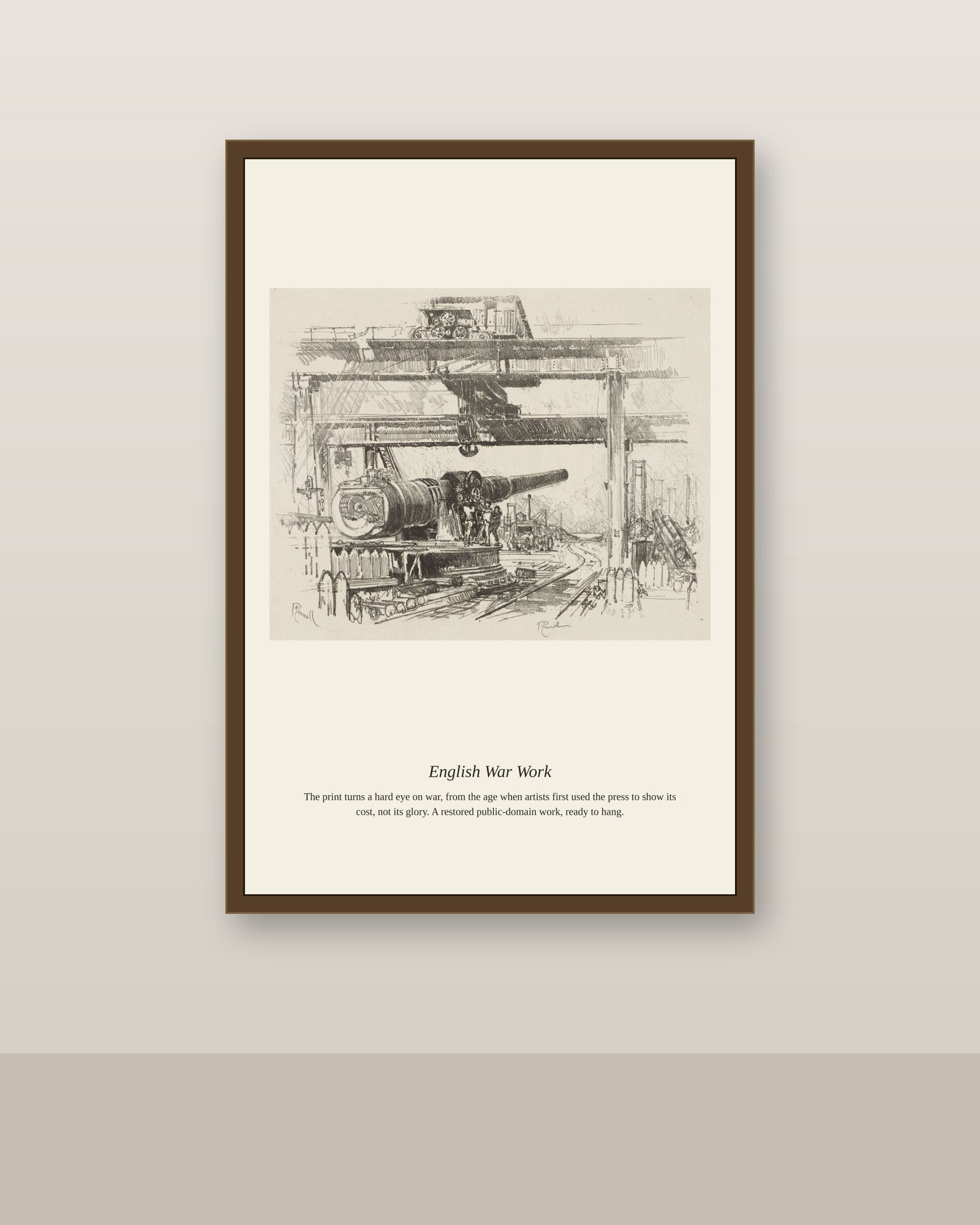 English War Work (7) antique historical print shown framed on a wall in a styled room